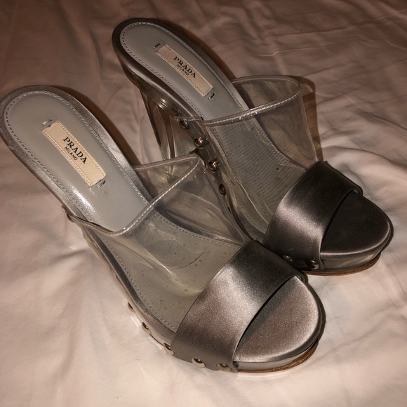 SOLD RARE Vintage Prada Silk Lucite Clear Heels - Picture 5 of 8